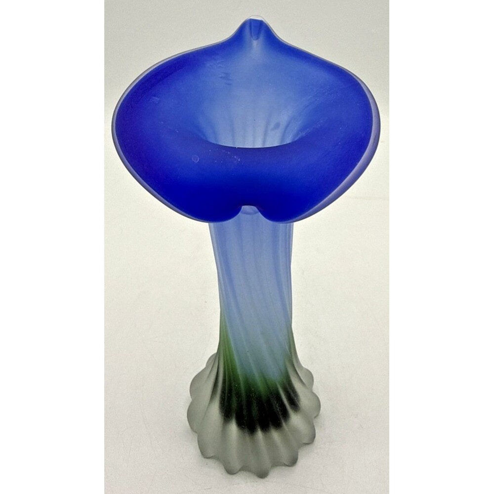 Calla Lily Jack In The Pulpit Art Glass Vase Green & Blue Murano Style 8"